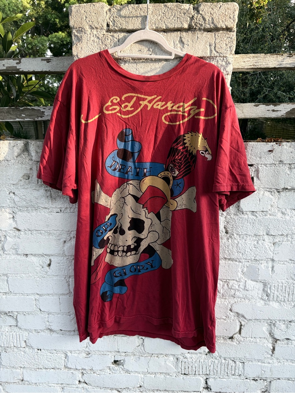 Vintage Ed Hardy Men’s Red Graphic Skull Tee
